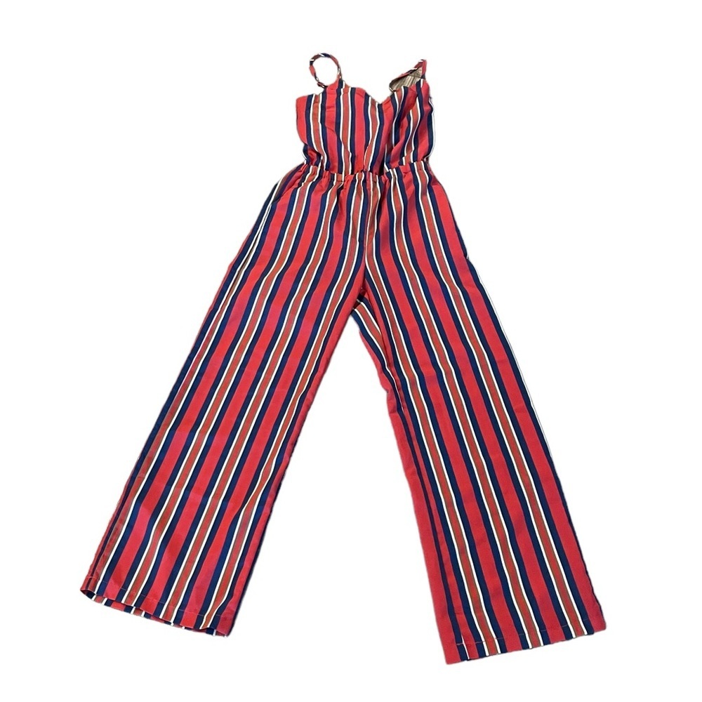 Ivivi Striped Wide Leg Jumpsuit Red Blue Halter Size Small